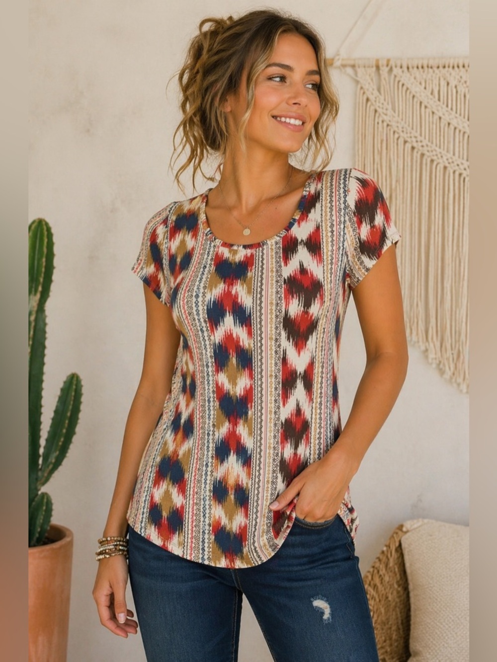 🌵 Southwestern Print Boutique Top – Boho Chic Vibes 🌵